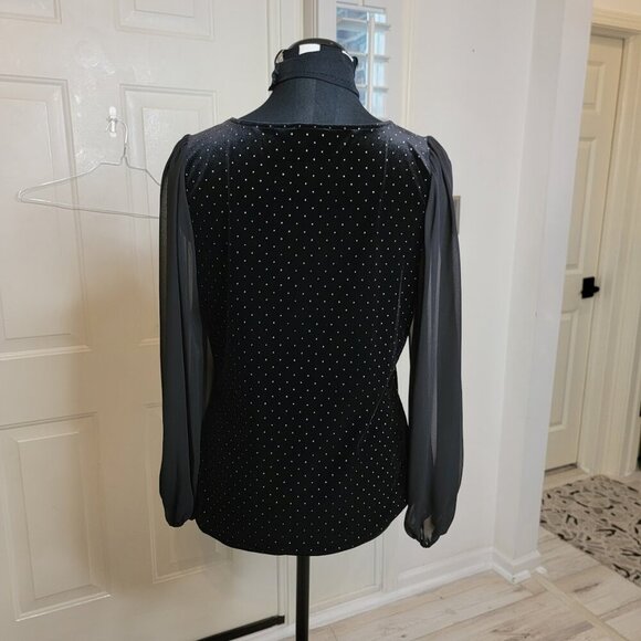 Vince Camuto Black Velvet Sheer Sleeve Top Small | Holiday Party Blouse - Picture 4 of 7